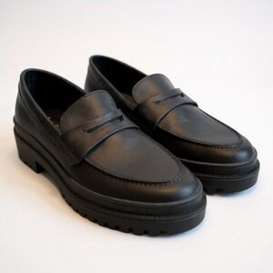 Portland Leather Goods Patina Zoe Chunky Platform Loafer Black Suede 10 EUC